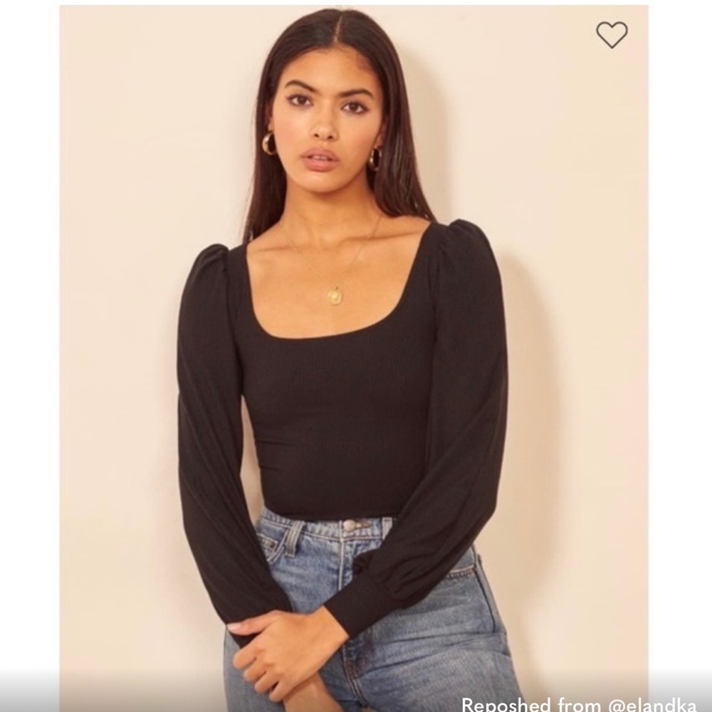 reformation vita black ribbed top
